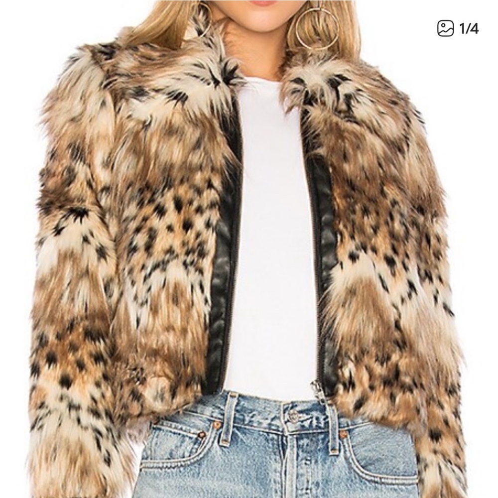 MAJORELLE Faux Fur Leopard Print Jacket